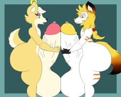 2boys anthro ass balls big_ass big_balls big_butt big_penis bubble_ass bubble_butt cock corgi eye_makeup fat_ass fat_butt femboy furry furry_ass furry_male furry_only furry_tail golden_piercing huge_balls huge_cock hyper hyper_balls hyper_genitalia hyper_penis looking_down looking_pleasured makeup nsfwsandy oc original_character penis piercing precum simple_background thick_thighs thighs veiny_penis yellow_fur