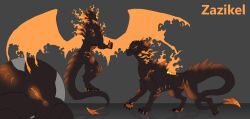 absurd_res claws dragon female feral fire hi_res horn membrane_(anatomy) membranous_wings model_sheet mordorinka scales scalie simple_background solo wings zazikel