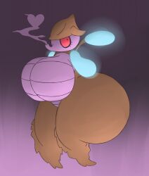 animal_humanoid anthro ass big_butt eyelashes fur_breasts fur_thick_thighs gas glowing heart huztar no_nipples poison poison_gas pokemon pokemon_(species) purple_background red_eyes seahorse skrelp