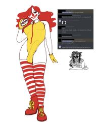 1futa balls big_penis breasts bulge bulge_through_clothing clothed clothing clown english_text erect_nipples erection erection_under_clothes fully_clothed futa_only futanari futanarization huge_cock human leotard male_to_futa mcdonald's one_piece_swimsuit pale_skin penis red_hair ronald_mcdonald rule_63 soldierexclipse solo standing stockings text thighhighs