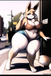 ai_generated anthro big_breasts big_city city city_background eevee furry novelai pokémon_(species) pokemon thick_thighs urban