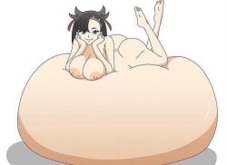 artist_request ass big_breasts black_hair breasts digital_media_(artwork) fat hair_ribbon hands_on_cheeks hyper_belly hyper_fat immobile large_areolae large_breasts large_stomach laying_on_stomach looking_at_viewer looking_down looking_down_at_viewer marnie_(pokemon) nintendo obese pink_areola pokemon pokemon_ss ribbons smiling smiling_at_viewer tagme weight_gain white_background