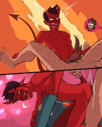 2boys anal anal_sex balls_deep boner booty_electric chest_hair color colored cum cumshot damien_lavey demon demon_boy demon_horns demon_tail duo duo_focus erect_penis erection eyes_up gay gay_anal gay_sex glowing_penis heart hearts larger_male leg_hair legs_apart legs_spread male male/male male_focus male_only male_penetrated male_penetrating male_penetrating_male monster monster_boy monster_prom muscular muscular_legs muscular_male naked naked_male nude nude_male penetration penis pleasure_face pounding pubes pubic_hair red_body scott_howl smaller_penis_but_dominant switch switching_the_positions_for_you tagme tail tail_grab tongue_out werewolf