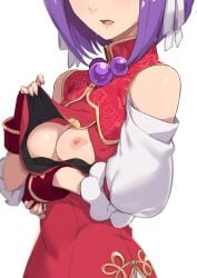 1girls athena_asamiya blush female_only king_of_fighters king_of_fighters_xv morisobo psycho_soldier purple_hair showing_breasts small_breasts snk solo sweat tagme