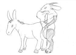 anthro asinus balls big_balls causationcorrelation donkey duo equid equine female feral genitals horn humanoid_genitalia humanoid_penis male mammal penis simple_background