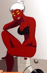 1girls 2d 4_eyes athletic athletic_female bare_arms bare_legs bare_shoulders barefoot big_breasts bra breasts dc dc_comics demon demon_girl feet looking_at_viewer morganagod multi_eye navel ponytail rachel_roth raven_(dc) red-skinned_female red_body red_skin smile smile_at_viewer smiling smiling_at_viewer sole_female solo solo_female teen_titans teeth washing_machine white_hair yellow_eyes