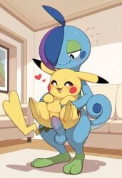 1boy1girl ai_generated anguirus12345 anthro_penetrating_feral balls bigger_male carrying carrying_another drizzile female female_penetrated feral_penetrated happy_sex male male/female male_penetrating male_penetrating_female nintendo non-mammal_balls penetration penile penile_penetration penis penis_in_pussy pikachu pokemon pokemon_(species) size_difference smaller_female stand_and_carry_position standing vaginal_penetration vaginal_sex