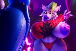 1boy 1girls absurd_res animatronic anthro big_breasts bimbo bimbofication bimbofied breasts canid canine canis clothing duo female five_nights_at_freddy's five_nights_at_freddy's:_security_breach five_nights_at_freddy's_2 flashing furry green_hair hair hi_res huge_breasts huge_lips hyper hyper_breasts hyper_lips lagomorph leporid lips lipstick machine makeup male male/female mammal neonnnzz nipple_piercing nipples piercing public public_exposure purple_lipstick rabbit robot roxanne_wolf_(fnaf) scottgames seductive sparkles steel_wool_studios striptease temptation thick_lips thick_thighs toy_bonnie_(fnaf) wolf wolf_girl