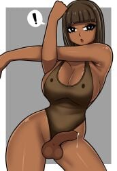 1futa 2d 2d_artwork areolae athletic athletic_female athletic_futa bangs big_breasts bob_cut breasts breasts_out bretta_(capydiem) brown_eyes brown_hair busty cum dark-skinned_futa dark_skin female foreskin futa_focus futanari hourglass_figure intersex large_breasts navel nipples original original_character penis penis_out pinup pinup_pose saberrung short_hair uncircumcised wide_hips