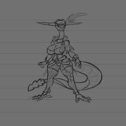 arsfromnowhere_(artist) big_breasts cobra cowboy cowboy_hat curvy furry gun huge_breasts monster monster_girl serpentine sketch snake snake_girl snake_tail thick wide_hips wild_west