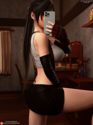 3d 3d_(artwork) back darkbahamuth female final_fantasy final_fantasy_vii legs pinup ponytail selfie sfw tifa_lockhart