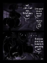 1boy 1girls artist_logo bedroom black_skin blank_stare blurry_vision breasts breasts_out butt_bump comic comic_page creature creepy creepy_eyes dark-skinned_female dark_room dark_skin demon demon_girl dialog dialogue digital_media_(artwork) drool female first_person_view hi_res highres kojoarts larger_female laying_down laying_on_back laying_on_bed leaning_forward licking_body licking_penis long_hair looking_at_viewer male monster monster_girl mouth_nipples naked night night_time nipple_mouth nude onomatopoeia pajama_pants penis perspective perspective_shot pointy_fingers pov sleep_paralysis_demon sleep_paralysis_demon_(kojoarts) smaller_male socks staring staring_at_viewer sweatdrop tail text twitch_lines voluptuous voluptuous_female wide_hips window