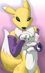 anthro breasts canine cum digimon endenden female female_only fox licking renamon solo tongue