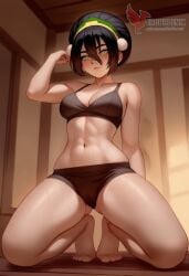 1girls 2d ai_generated ass avatar_the_last_airbender barefeet big_ass big_breasts breasts earth_kingdom erophoenix feet female female_focus full_body looking_at_viewer looking_back nickelodeon nude pale_skinned_female patreon_username smile soles solo solo_female sweat thick thick_thighs toes toph_bei_fong uncensored