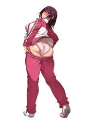 1girls alternate_version_available ass bbw big_ass big_breasts breasts brown_hair comic curvy gym_uniform hi_res hourglass_figure huge_ass huge_breasts korotsuke large_breasts medium_hair naomi_tokunaga older_female panties presenting_hindquarters purple_eyes showing_off simple_background sweat sweatdrop teacher textless the_creepy_glasses_girl thick_thighs thighs underwear voluptuous white_background