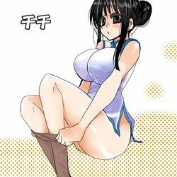 artist_request ass blush breasts chichi china_dress chinadress chinese_clothes cleavage dragon_ball dragon_ball_z female human large_breasts no_panties pantyhose solo