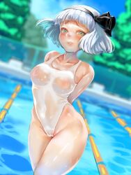 big_ass big_breasts breasts bunnysuit girl pool pussy water white white_hair women