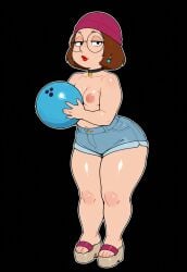 ai_generated beanie bowling_ball family_guy glasses looking_at_viewer meg_griffin nipples pawn sandals short_shorts shortstack tagme topless
