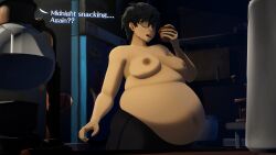 1boy 3d bbm big_breasts breasts casual clothing human joker_(persona) male moobs morbidly_obese nude overweight overweight_male pale_skin persona sirsaltshaker solo solo_male weight_gain