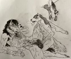 absurd_res animal_genitalia animal_penis anthro balls bodily_fluids buck_(makoyino) canid canine canis cum cum_in_ass cum_inside cum_on_balls cum_on_face cum_on_self ejaculation equid equine equine_genitalia equine_penis excessive_sweat feet futa/male futanari genital_fluids genitals heart_symbol hi_res horn humanoid_feet humanoid_hands hybrid intersex intersex/male jane_(makoyino) knot makoyino male mammal mane penis plantigrade pull_out sweat tail traditional_media_(artwork) vein veiny_muscles wolf