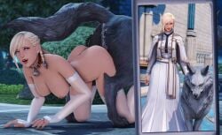 3d all_fours ass_to_ass bell_collar blonde_female blonde_hair blue_eyes breasts canine canine_on_human cheating cheating_wife choker collar covering_eyes cucked_by_beast cuckold cuckolding dominant_feral female female_human/male_feral female_on_feral femsub feral feral_dominating_human feral_on_female feral_on_human final_fantasy final_fantasy_xiv fucked_silly gloves hanging_breasts human_female human_on_feral implied_bestiality leggings legwear light-skinned_female light_skin lingerie lipstick long_gloves looking_back looking_pleasured medium_breasts mole mole_under_eye naughtyrumi nipple_piercing ntr pale-skinned_female pale_skin phone phone_screen pierced_nipples red_lipstick scarlet_(ffvii) small_nipples smile smiling submissive_human white_legwear white_lingerie wolf zoophilia