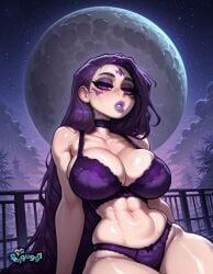 1girls abs ai_generated bra breasts choker cleavage collarbone colored_skin eyeshadow forehead_jewel full_moon kai'sa large_breasts league_of_legends lips lipstick long_hair looking_at_viewer makeup moon navel night night_sky panties pengu997 purple_bra purple_choker purple_eyes purple_eyeshadow purple_hair purple_lips purple_panties railing shiny shiny_skin sitting sky solo star_(sky) thick_thighs thighs underwear underwear_only very_long_hair