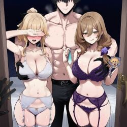 1boy 2boys 2girls abs aether_(genshin_impact) after_sex ai_assisted ai_generated bed bedroom blonde_hair blue_eyes breast_grab breasts brown_hair bully bullying cant_see_the_haters condom cucked_by_rival cuckold cuckolding dominant dominant_male female ffm_threesome garter_belt garter_straps genshin_impact groping groping_breasts groping_from_behind hiding_face huge_breasts implied_sex jean_gunnhildr lace lace_trim lingerie lisa_(genshin_impact) male male_rover_(wuthering_waves) muscular muscular_male netorare ntr open_door opening_door pants purple_underwear rover_(wuthering_waves) scared shocked spoken_character taller_male thick thick_hips thick_legs thick_thighs thighhighs threesome trembling truck-kun_art truck_kun underwear used_condom walk-in white_underwear wide_hips wuthering_waves