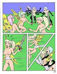 6+girls 6girls battle breasts capture comic fairy multiple_boys multiple_girls nude rapture spider sword weapon wings