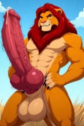 abs ai_generated anthro balls big_balls big_penis cock cocky69 excessive_size furry knot knotted_penis landscape lion lion_humanoid long_cock long_penis male muscles muscular muscular_anthro muscular_male pecs penis simba_(the_lion_king) the_lion_king veiny_balls veiny_cock veiny_knot veiny_penis