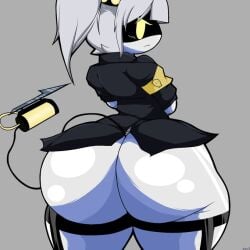 1girls 2025 artist_request ass ass_clapping ass_focus big_ass big_breasts bottom_heavy bottomless breasts bubble_butt clapping_cheeks crouching dat_ass dialogue fat_ass female female_only gray_background huge_ass j_(murder_drones) jacket large_ass looking_at_viewer looking_back massive_ass murder_drones png robot robot_girl solo squatting tail talking_to_viewer thick_ass thick_thighs thunder_thighs twerking wide_hips