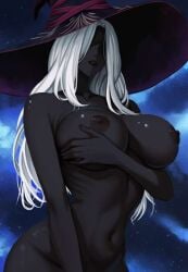 areolae black_body dark_skin elden_ring elden_ring_nightreign fromsoftware large_breasts naked naked_female nipples recluse_(nightreign) skinny solo solo_female toned white_hair yan_kodiac