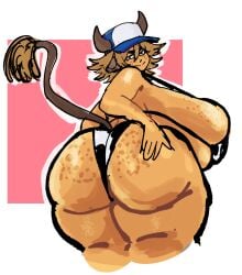 1girls 2025 2d_(artwork) auroch_nsfw aurora_(auroch_nsfw) bbw digital_drawing_(artwork) female_only freckles freckles_on_ass freckles_on_breasts freckles_on_face hat headwear hentae(artist) huge_ass huge_breasts kemonomimi looking_at_viewer looking_back_at_viewer original original_character ox_girl ox_horns sideboob smiling_at_viewer tail thick_thighs