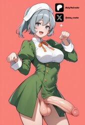 1futa ai_generated big_breasts breasts cock colored danmachi dick dungeon_ni_deai_wo_motomeru_no_wa_machigatteiru_darou_ka dungeon_ni_deai_wo_motomeru_no_wa_machigatteiru_darou_ka? erection futa_only futanari futanari futanari/female green_uniform grey_eyes grey_hair light_skin light_skinned_futanari long_hair maid_unif nickythecreator open_mouthorm penis rawr sexy sexy_body sexy_pose standing syr_flover testicles uncensored veiny_penis