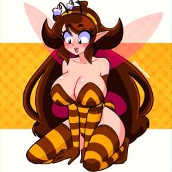 1girls bee_girl big_breasts breasts brown_hair female female_only long_hair source_request susiehatter