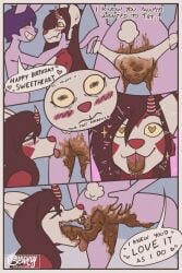 2:3 anthro canid canine canis comic demon duo eating_feces english_text feces feces_in_mouth feces_on_face female female/female hi_res hybrid lagomorph leporid mammal rabbit scat scatplay scaty text wolf