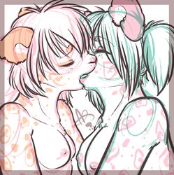 breasts closed_eyes female flipside kissing topless yuri