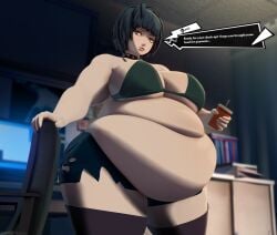 1girls 3d bbw bikini cleavage clothing dialogue fat fat_rolls female female_only huge_breasts human morbidly_obese overweight overweight_female pale_skin persona sirsaltshaker solo solo_female tae_takemi talking_to_viewer text weight_gain