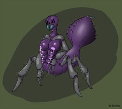 abdomen abstract_background arachnid areola arthropod big_breasts black_eyes breasts carapace fangs female feral insects klitrox lactating monster multi_breast multi_eye multi_leg multi_limb nightmare_fuel nipples purple_skin solo spider