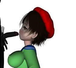 3d adeleine brown_eyes fellatio hat headgear kirby kirby_(series) male nintendo oral penis sex