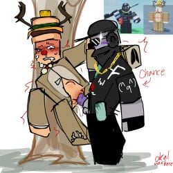 007n7_(forsaken) artist_signature blocky_body burger_hat chance_(forsaken) cuntboy deer forsaken_(roblox) intersex lazy_background mlg mlg_chance mlg_glasses official_alternate_costume okal44420 reference_image reindeer_007n7 reindeer_costume roblox roblox_game robloxian rushed_drawing self_upload standing_sex tagme tree vaginal_penetration
