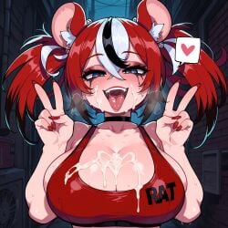 1girls ai_generated big_breasts female hololive hololive_english hololive_myth rat rat_ears rat_girl red_hair shortstack slopanonai tagme virtual_youtuber