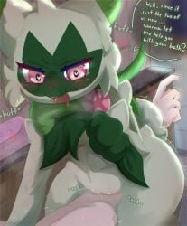 absurd_res ambiguous_gender anthro ass bathroom blush bodily_fluids clothing digital_media_(artwork) duo felid feline female floragato fu_kawa_(artist) fur generation_9_pokemon genitals green_body green_fur hasbro hi_res human latex mammal nintendo nude open_mouth pokemon pokemon_(species) public_restroom soup_bath tail text tongue vulva