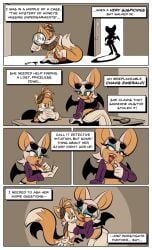 1girl1boy bat_ears bat_girl bat_wings busty cleavage comic curvy detective english_text fox_boy glassfish jacket lipstick magnifying_glass midriff orange_fur panels rouge_the_bat sonic_(series) sonic_the_hedgehog_(series) sunglasses_on_head tails_the_fox white_fur