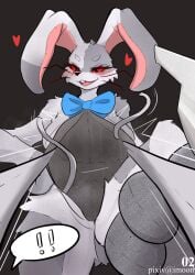 2024 anthro artist_name blush bow_tie breasts buckteeth colored comic duo exclamation_point feet female first_person_view five_nights_at_freddy's fur grey_background grey_body grey_fur heart_symbol hi_res hollow_body lagomorph leporid looking_at_viewer mammal motion_lines nude open_mouth open_smile patchwork_creature pink_ears pupils rabbit red_sclera scottgames seam_(sewing) shaded simple_background slit_pupils smile soles solo solo_focus speech_bubble standing teeth tentacle text unusual_anatomy vanny_(fnaf) whiskers white_body white_fur yimoon640