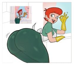 1girls 2025 2knsfw1 absurd_res apron arched_back ass ass_focus back_view bangs bending_forward bending_over bent_over big_ass bottom_heavy breasts cartoon_network clothed clothed_female clothing cowboy_shot dexter's_laboratory dexter's_mom earrings female fully_clothed gesture gloves green_clothing green_eyes hair handwear happy hi_res huge_ass human large_ass legs_together light-skinned_female light_skin looking_back mature_female medium_breasts milf ok_sign open_mouth orange_hair pose posing red_hair redhead reference_inset rubber_gloves short_hair side_view smile smiling smiling_at_viewer solo standing teeth thick_thighs thighs tongue wide_hips
