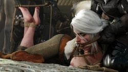 ciri cirilla_fiona_elen_riannon feet feet_focus feet_together gag gagged gagged_female ironlawbringer rope tagme the_witcher_(series) the_witcher_3:_wild_hunt tied_legs tied_up