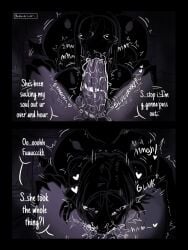 1boy 1girls artist_logo bedroom black_skin blowjob blowjob_face blurry_vision butt_bump cheeks_full cock cock_hungry comic comic_page creature creepy creepy_eyes dark-skinned_female dark_room deep_blowjob deep_throat deepthroat demon demon_girl dialog dialogue digital_media_(artwork) drool face_down fellatio first_person_view grabbing_knees hands_on_knees head_between_thighs heart_eyes hi_res highres kojoarts larger_female laying_down laying_on_back laying_on_bed leaning_forward legs_apart legs_held_open legs_spread light-skinned_male long_hair looking_at_viewer monster monster_girl mouth_on_penis naked night night_time nude onomatopoeia oral oral_penetration oral_sex penis_in_mouth perspective perspective_shot pov saliva_drip sleep_paralysis_demon sleep_paralysis_demon_(kojoarts) sloppy sloppy_blowjob sloppy_deepthroat sloppy_fellatio sloppy_sounds slurp slurping smaller_male spit_bubble spread_legs sucking_penis text throat_fuck twitch_lines veiny_penis voluptuous voluptuous_female wet_penis wide_eyed wide_hips
