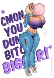 ass_expansion blonde_hair blowing_bubblegum blueberry_inflation breast_expansion bubble_gum charlie_and_the_chocolate_factory english_text erect_nipples_under_clothes female female female_only juice lactation scarlett_beauregarde sugared_roses torn_clothing