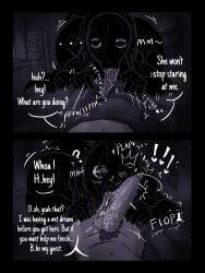 1boy 1girls artist_logo balls bedroom big_penis black_skin blurry_vision blush bulge bulge_through_clothing bulge_to_side butt_bump cock_hungry cock_worship comic comic_page creature creepy creepy_eyes dark-skinned_female dark_room demon demon_girl dialog dialogue digital_media_(artwork) drool female first_person_view girthy_penis heart_eyes hi_res highres kojoarts larger_female laying_down laying_on_back laying_on_bed licking_balls licking_penis light-skinned_male long_hair long_tongue looking_at_viewer male monster monster_girl naked night night_time nude onomatopoeia pajama_pants penis_slap penis_slapping_face pent_up perspective perspective_shot plap pov precum pubic_hair pulling_down_pants question_mark sleep_paralysis_demon sleep_paralysis_demon_(kojoarts) smaller_male text throbbing_penis twitch_lines underwear underwear_bulge voluptuous voluptuous_female wide_hips wink