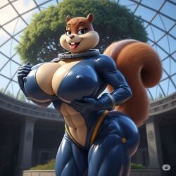 ai_generated air_dome animated_character anthropomorphic athletic_female bikini_fanart brown_fur cartoon_character engineer female flower_helmet helmet_space_suit humanoid_animal intelligent_female sandy_cheeks scientist solo spongebob_squarepants squirrel squirrel_girl strong_female texan_squirrel tree_dome underwater_dome western_accent